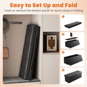 43" <b>Foldable</b> Storage Ottoman <b>Bench</b> with Padded Seat 660Lbs Capacity PVC Workshop Stool - Product Image 2