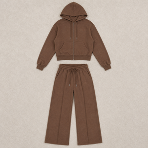 Conjunto de chándal de forro polar para mujer al por mayor: sudadera con capucha corta y pantalón de pierna ancha, de tejido grueso, corte holgado, con cordón ajustable, personalizable. - Product Image 3