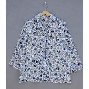 Conjunto de pijama de mujer con estampado de bloque de mano, ropa de dormir informal cómoda de algodón suave para verano, tallas 3XL 4XL 5XL - Product Image 3