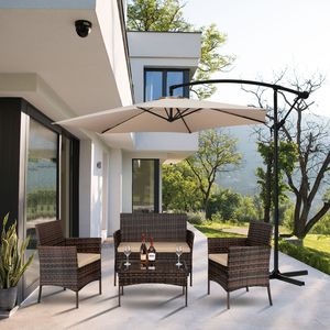 Set di 2 Poltrone Marroni Sfumate e 1 Divanetto con Tavolino in Vetro Temperato, Divano da Giardino in Rattan - Product Image 1