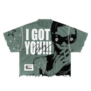T-shirt streetwear oversize pour homme, imprimé « I Got You Baby », ourlet déchiré, manches courtes, jersey en coton, col rond, t-shirt graphique - Product Image 1