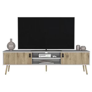 Toka ขาตั้งทีวีสีขาว/แมคคาเดเมียพร้อมประตูบานพับ2บานและชั้นวางกลาง - Product Image 5