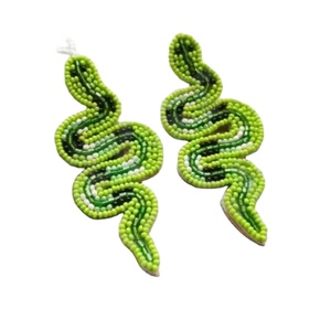 Pendientes de cuentas de serpiente Vintage para mujer, color patriótico naranja, blanco y azul, para bodas o días conmemorativos - Product Image 1
