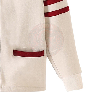 Cardigan blanc pour hommes KAP avec bordure rouge brodée, pulls tricotés pour femmes, vêtements universitaires, vêtements de collège, vêtements de sport - Product Image 4