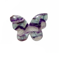 Venta al por mayor de cristal de fluorita morada natural de alta calidad, tallado en 3D con alas de mariposa, arte popular, piedra energética, mineral curativo.