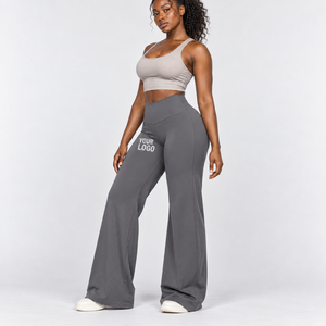 Leggings évasés taille haute, pantalons de yoga taille haute, tissu lisse pour vêtements de sport, entraînement en studio, fournisseur de vêtements personnalisés en gros - Product Image 2