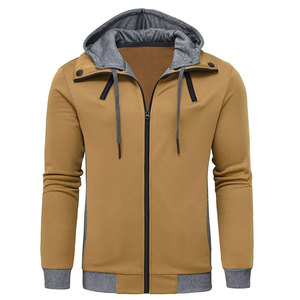 Sweat-shirt à capuche zippé pour homme, coupe classique, décontracté, pour l'automne, en polaire, coupe-vent, couleur unie, design tricoté - Product Image 1