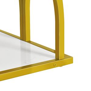 Table d'appoint moderne en marbre doré pour salon, petite table carrée avec étagère de rangement à 2 niveaux, table basse élégante - Product Image 5