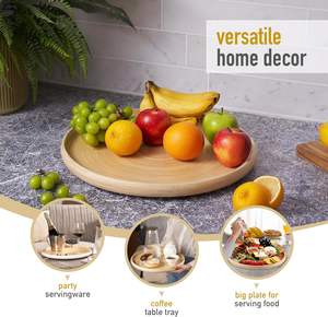 Plateau de service rond en bois artisanal pour la nourriture, table basse ottoman, charcuterie ou décoration intérieure naturelle - Product Image 1