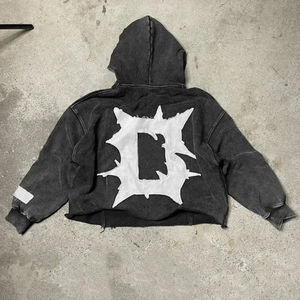 Custom Vintage Washed <b>Black</b> Pullover Hoodie <b>Men</b> Women Oversized Distressed Graphic Applique Heavyweight <b>Fleece</b> Streetwear Hooded - Product Image 6