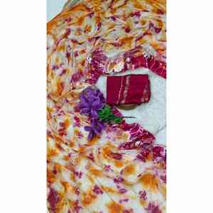 DISEÑADOR VISCOSA SHIBORI TEÑIDO SECUENCIA TRABAJO SAREE CON BLUSA DESCOSADA ROSA - Product Image 1