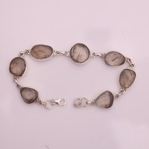 Piedra preciosa en bruto de rutilo dorado genuino de alta calidad, cadena de eslabones de Plata de Ley 925 sólida para mujer, pulsera de piedras preciosas fina hecha a mano - Product Image 6