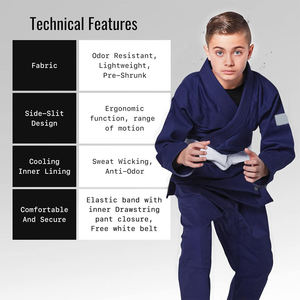 ชุดยิวยิตสู BJJ สำหรับเด็ก ผ้าฝ้ายแท้ 100% แบบเรียบ ปรับแต่งได้ สำหรับฝึกซ้อมยูโด คาราเต้ คิโมโน สีน้ำเงิน  ชุดยิวยิตสูบราซิล BJJ สำหรับเด็ก - Product Image 2