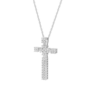 JEWELSPAARK 1.07 Ct Baguette Cut Natural Diamond <b>Cross</b> Pendant Necklace Sterling Silver Religious Christian Style for Wedding - Product Image 1