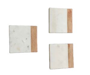 Square Shape Marble & Wood Tea Cup Coffee Drinking <b>Coaster</b> Set Handcrafted <b>White</b> Marble <b>Coaster</b> for Your Drinks by Address Craft - Product Image 1