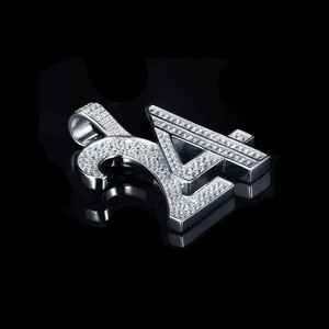Luxury Number 24 Pendant With Baguette Cut Diamonds Channel Set 925 Silver Rhodium Plated Unisex <b>Charm</b> - Product Image 2