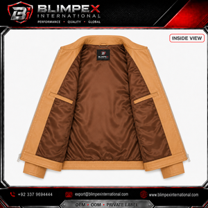 Chaqueta de cuero unisex OEM de alta calidad, personalizable en color, con cuello puntiagudo, cremallera bidireccional, estilo casual y moderno, con bolsillos con ribete, Blimpex. - Product Image 5