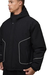 Veste universitaire imperméable personnalisée pour homme, mode automne, streetwear, veste matelassée, col montant, logo frontal, piping réfléchissant, fermeture éclair - Product Image 3