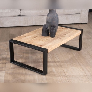 Mesa de centro rectangular de estilo industrial Vandana Silver Form en metal y madera - Product Image 1