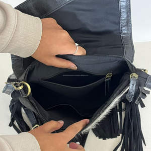 Hottest Selling Cowhide <b>Fur</b> Leather Fringe Bag Premium Quality Tooled Leather Boho Style Floral Pattern Messenger Bags For Women - Product Image 6