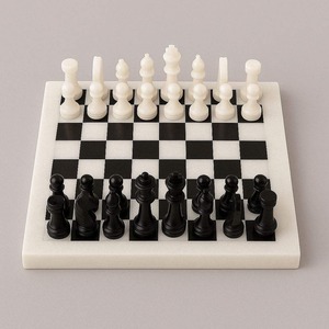 White Black Marble <b>Chess</b> <b>Set</b> Handmade Classic <b>Board</b> With Painted Pieces - Product Image 1