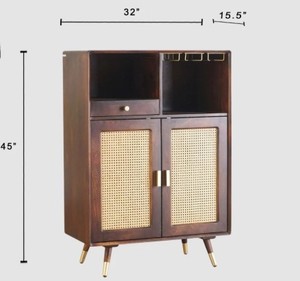 Dark Walnut Bar <b>Cabinet</b> <b>Wine</b> <b>Storage</b> Console Drinks Organizer with Hanging Rail and Display Shelf - Product Image 6