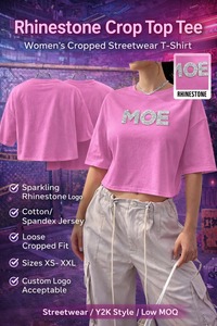 OEM Custom High Quality Black Cotton Rhinestone Boxy Crop Top Drop Shoulder Oversized T Shirt For Women Heavyweight Men's shirts - Product Image 5