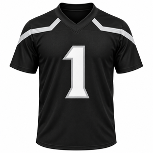 เสื้อฟุตบอลอเมริกันคอวีสีดำ พิมพ์ลายหมายเลข 1 ด้วยเทคนิค Sublimation ผ้าโพลีเอสเตอร์ระบายเหงื่อได้ดี แขนสั้น ทรงปกติ สำหรับผู้ชาย - Product Image 1