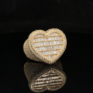 Heart Shape Baguette Cut Moissanite <b>Cocktail</b> <b>Ring</b> Pave Setting Yellow <b>Gold</b> Plated Women's Luxury Jewelry Party Style Bling <b>Ring</b> - Product Image 3