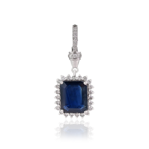 Nouveautés : Pendentif statement ouvrable en or blanc 14 carats pour femme, saphir bleu et diamants taille octogonale, design unique - Product Image 1