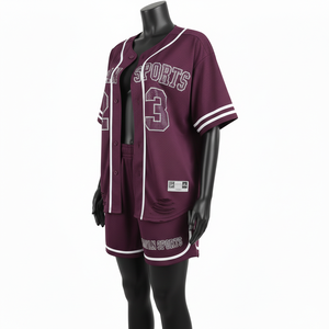 Ensemble short de baseball en jersey pour femme, athlétique, en maille de polyester légère, bordeaux et blanc, avec logo personnalisé thermocollé, ensembles pour femme 100% coton - Product Image 4