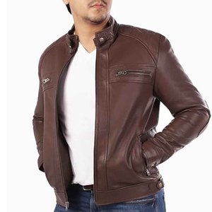 Mens Genuine <b>Leather</b> <b>Jacket</b> Biker Style Slim Fit <b>Winter</b> Coat Custom Logo OEM Factory Supplier - Product Image 1