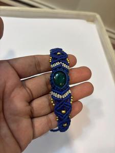 Collier ras du cou en macramé fait main, crème, avec cabochon en labradorite et perles dorées, bijoux bohèmes - Product Image 5