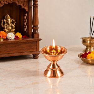 Polished Copper Diya Oil <b>Lamp</b> with Wide Bowl and Stand Traditional Pooja Deepak for Home Temple Decor Diwali Gift - Product Image 5