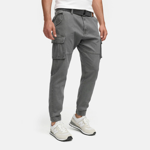 Pantalon cargo gris pour homme en toile, plusieurs poches, style décontracté, taille mi-haute, fermeture boutonnée, idéal pour l'automne - Product Image 2