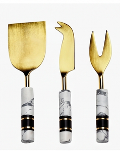 Modern <b>Cheese</b> <b>Knife</b> <b>Set</b> With Marble Handle Gold Metal <b>Cheese</b> Tools Dishwasher Safe For Kitchen Use Restaurant And Dining Use - Product Image 1