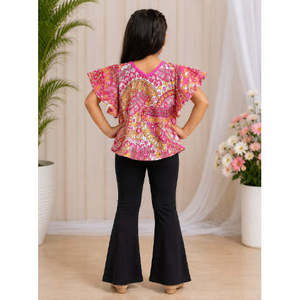 Girls Pink Sleeveless Kaftan Bohemian Style All-Over Printed Cotton Maxi <b>Dress</b> One Size Fits All-for Dinner & Parties - Product Image 5