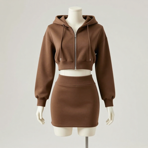 Women 2 Piece Hoodie Skirt Set Cropped <b>Zip</b>-<b>Up</b> <b>Jacket</b> and Mini Skirt Matching Tracksuit Autumn Outfit with OEM ODM Customization - Product Image 6