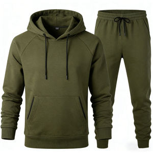 Ensemble de survêtement polaire 2 pièces slim pour homme – Hoodie et pantalon avec impression en relief, motif uni, teinture unie, respirant et écologique - Product Image 1