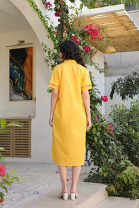 Vestido Formal Amarillo Flamingo de Algodón Sólido con Corte en A para Mujer, con Tela Transpirable para Ocasiones de Verano - Product Image 3