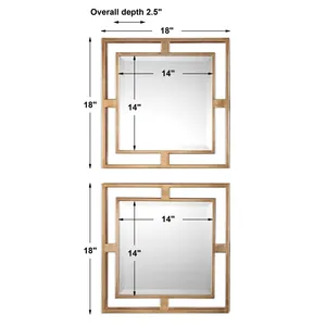 Modern Gold Plated Square <b>Wall</b> Mirror Set 2Pcs Geometric Design Home Decor Living Room Artistic <b>Frame</b> - Product Image 2
