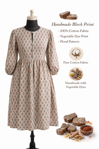 ชุดเดรสลำลองผู้หญิงลายดอกไม้สีเทาสุดหรู พิมพ์ลายด้วยมือ คอกลม แขนยาว มีกระเป๋าข้าง ใส่สบาย - Product Image 3