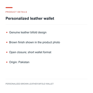 Portefeuille bifold en cuir véritable marron personnalisé pour homme, porte-cartes court, gravure de nom personnalisée, fabriqué au Pakistan - Product Image 2