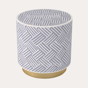 Antiqued Bone Inlay Stool with Grey White Geometric Pattern Design for Home Living Room Bedroom Garden Bars Hotel Park - Product Image 1