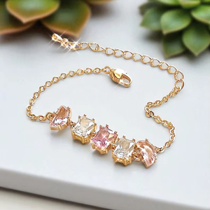 Pulsera de cristal rosa, joyería de boda para dama de honor, plata de ley 925, chapado en oro de 14 quilates, regalo elegante para mujer - Product Image 1