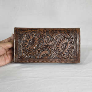 Bolso de Mano de Cuero Genuino de Primera Calidad, Color Marrón, con Diseño Floral Grabado a Mano, para Mujer, Fabricantes Indios, Venta al Por Mayor - Product Image 1