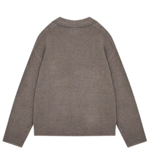 Boucle Knit Long Sleeve Polo <b>Brown</b> Warm and Trendy Boucle Knit Long Sleeve Polo <b>Brown</b> Classic Design with Soft Knit Fabric - Product Image 2