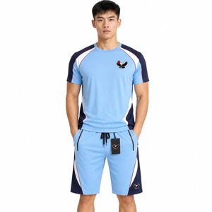 Mens <b>Short</b> <b>Set</b> Performance Gym Outfit with Stretch Fabric <b>Short</b> Sleeve <b>Top</b> <b>and</b> Matching <b>Shorts</b> for Fitness Sports <b>and</b> Training - Product Image 1