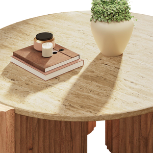 ฐานไม้สักอะคาเซียทรงกลมพร้อมท็อปหินอ่อนทรงกลม โต๊ะกาแฟโซฟาห้องนั่งเล่นสไตล์โมเดิร์นหรูหรา - Product Image 6