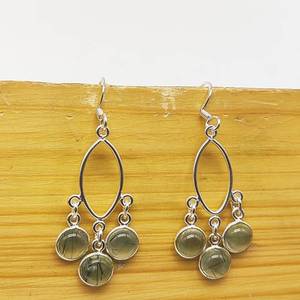 Boucles d'oreilles en argent 925 faites à la main avec de belles pierres précieuses Prehnite Artisan Crafted Wholesale Silver Jewelry - Product Image 1